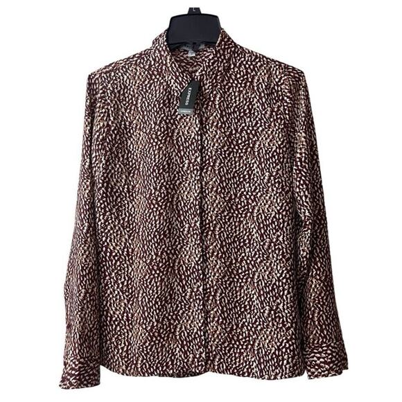 Express Button Up Shirt Womens Small Abstract Print Collared Long Sleeves NEW - Picture 1 of 11